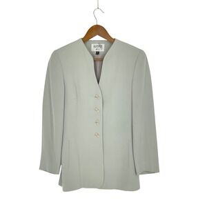 Vtg Kasper A.S.L. Women Blazer 4 Jacket Sage Green‎ Collarless Toggle Button
